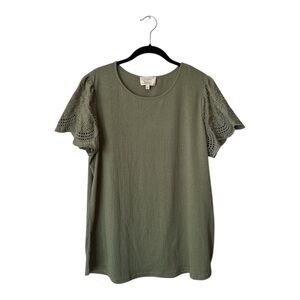 Elegant Olive Short Sleeve Women's Top 1XL